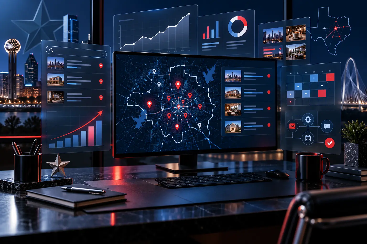 Digital marketing and local SEO dashboard concept for Dallas Fort Worth